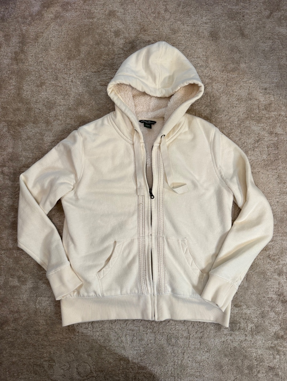Eddie Bauer Cream Sherpa Lined Full Zip Hoodie Sweatshirt Size L